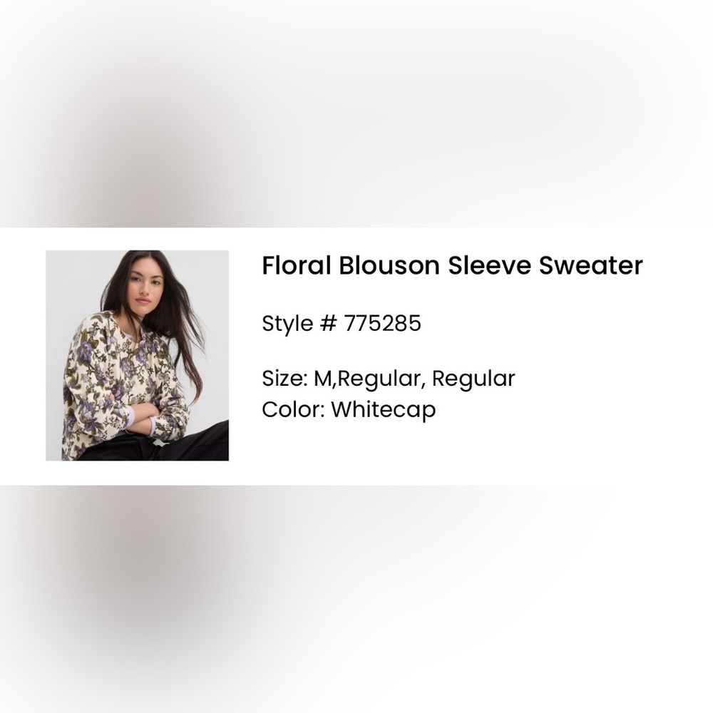 LOFT Floral Blouson Sleeve Sweater with Purple Floral and Olive Print - Picture 2 of 7